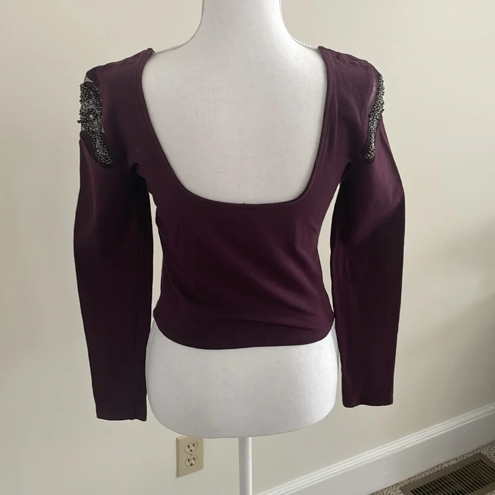 Sparkle & Fade Deep Purple Plum Beaded Stretchy Top. Small